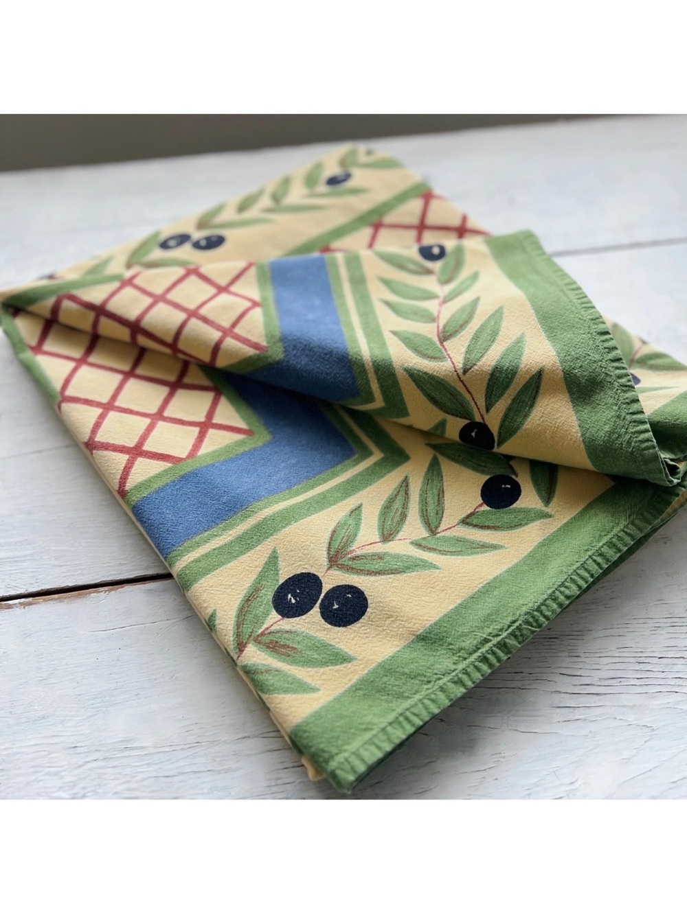 Williams Sonoma Mediterranean Olive Branch Print 70x108" Tablecloth Yellow Green